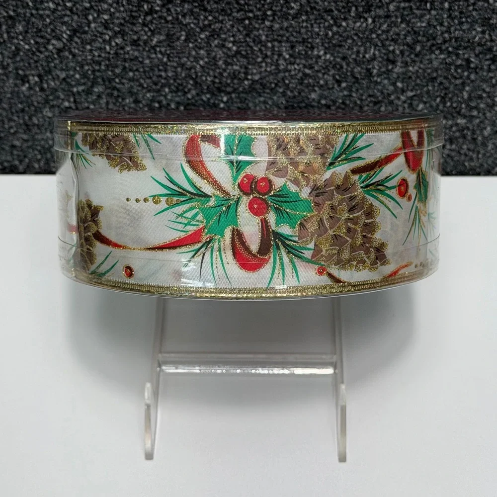 Lot of 2 Christmas Wired Ribbon 110 Yards Total 2.5